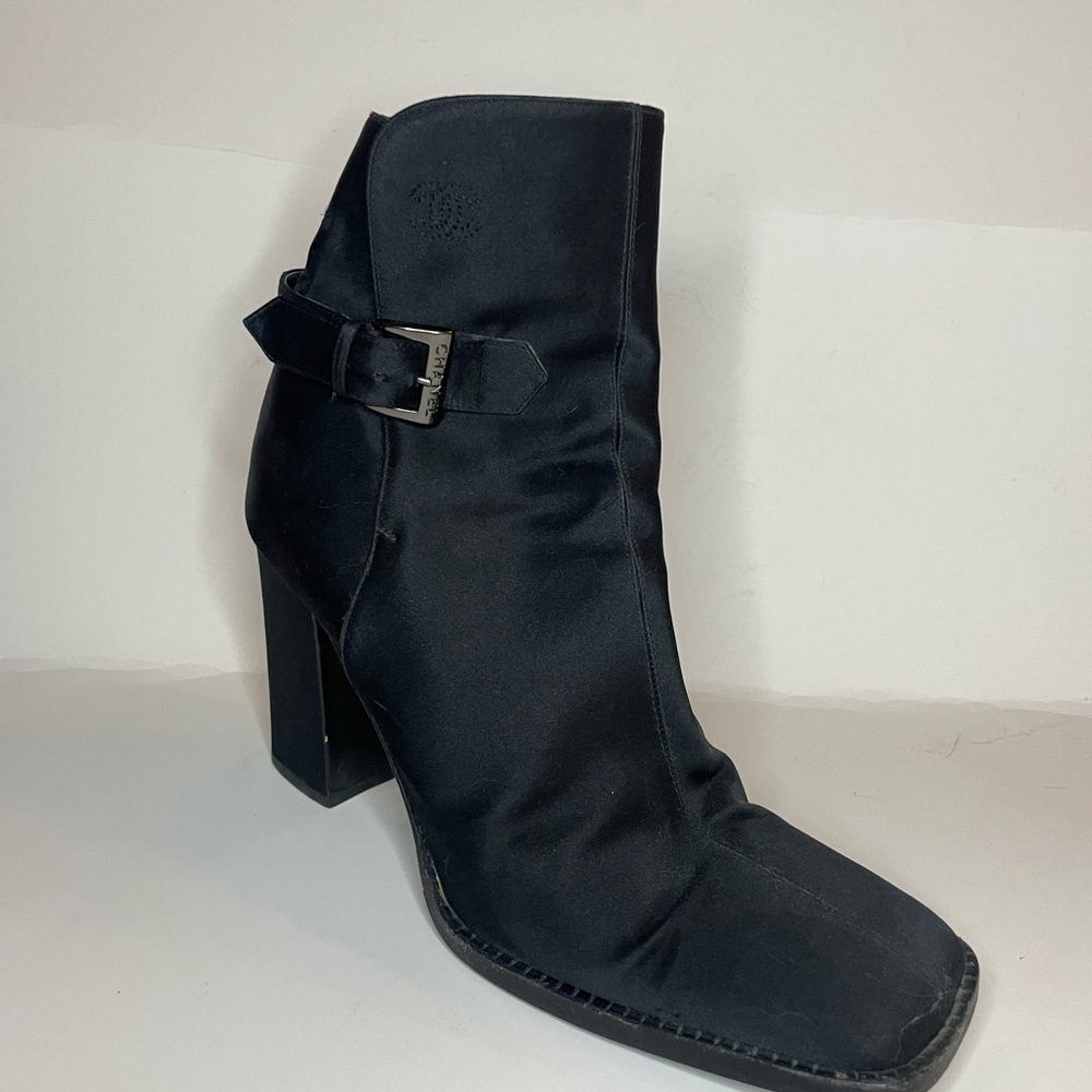 Chanel Black Satin Booties